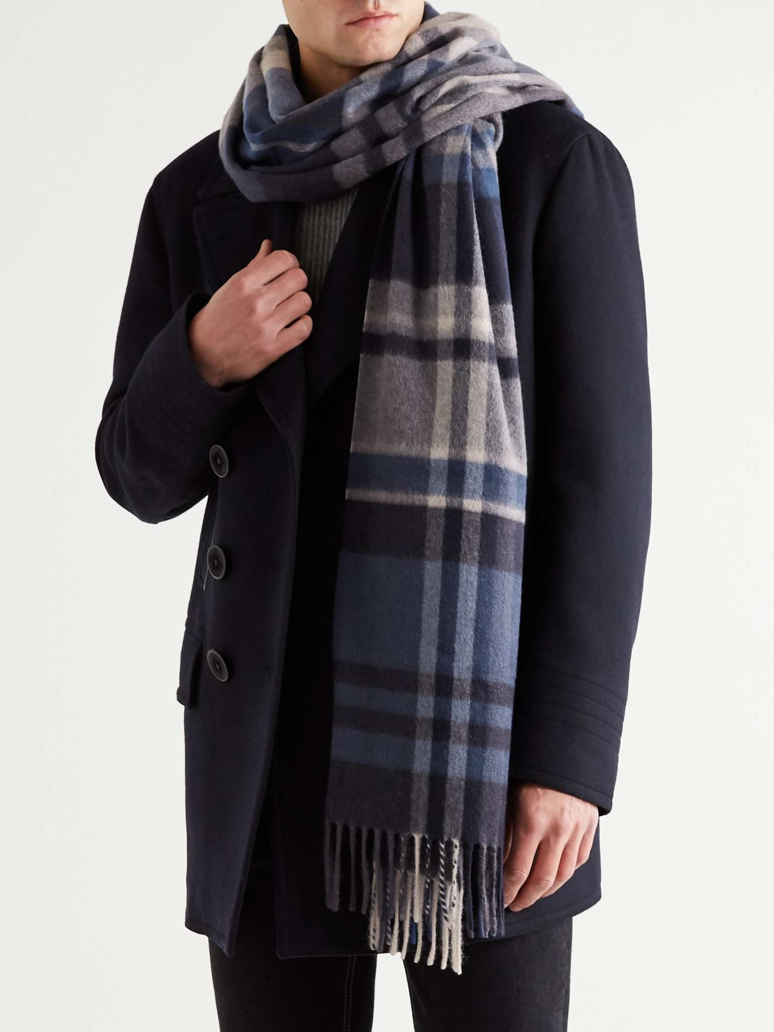 Fringed Checked Cashmere Scarf - 2