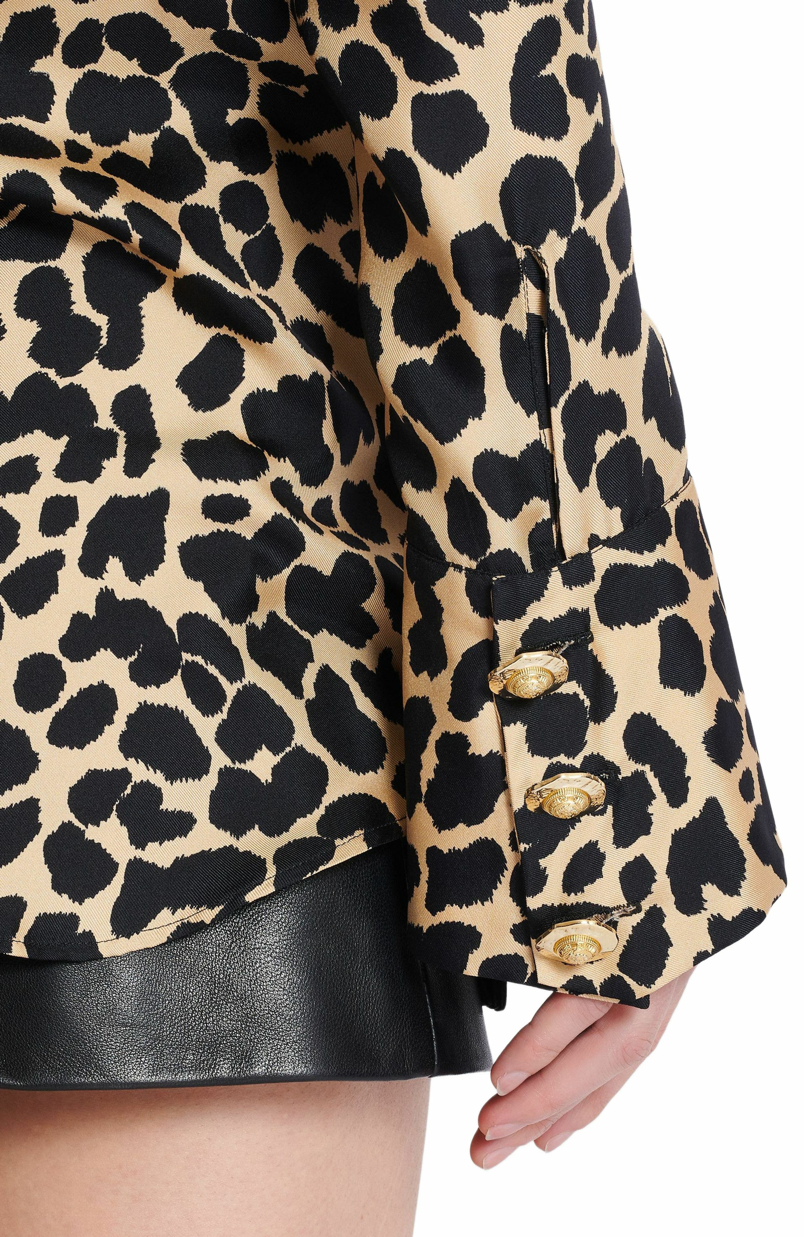 Balmain Leopard Print Ruffled Shirt in Black at Nordstrom - 4