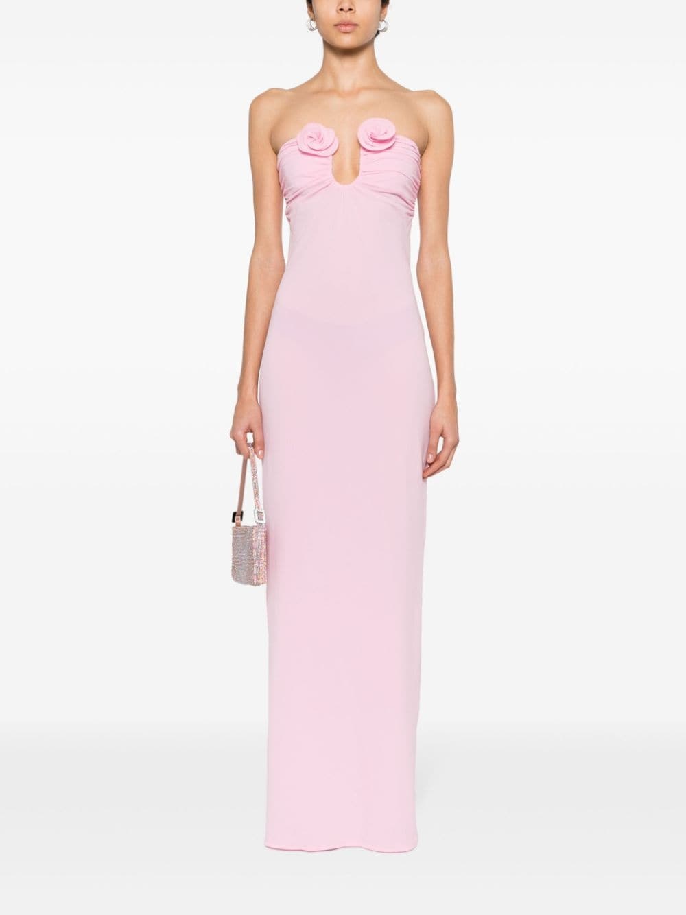 floral-appliquÃ© strapless dress - 2