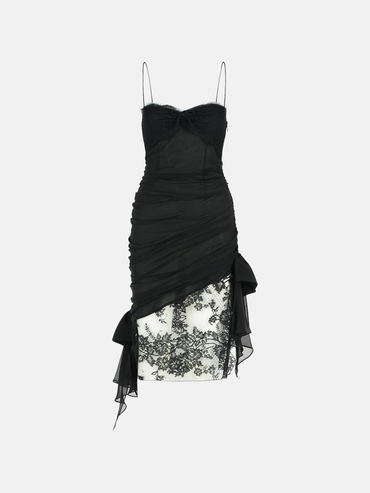 BLACK SILK MINI DRESS - 1