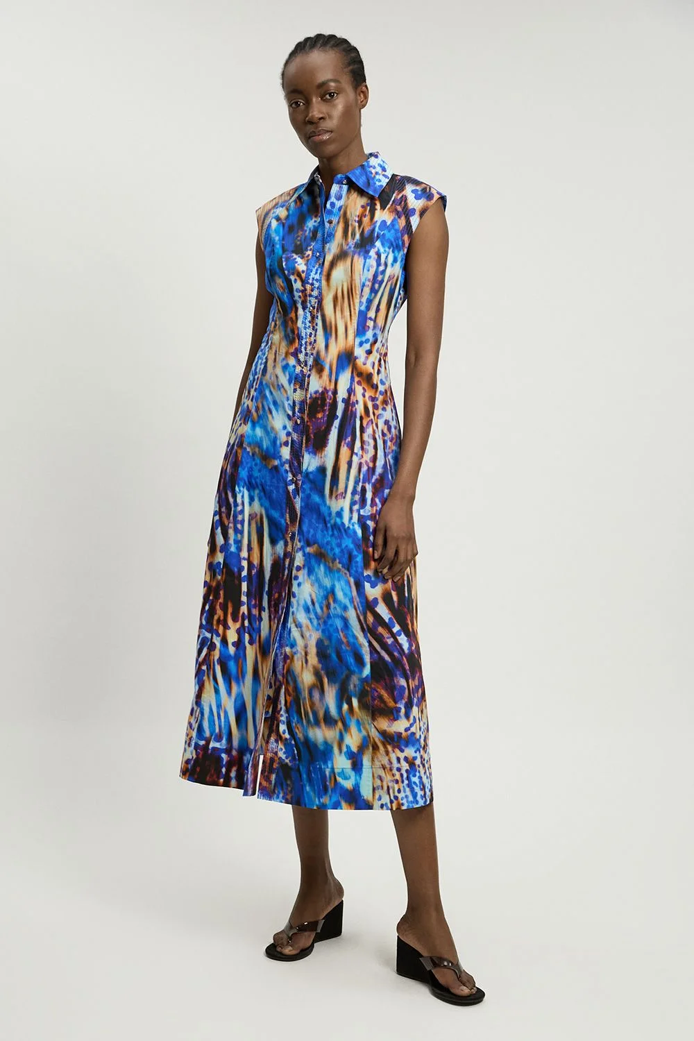 Cotton Top Stitch Woven Midaxi Shirt dress - 1