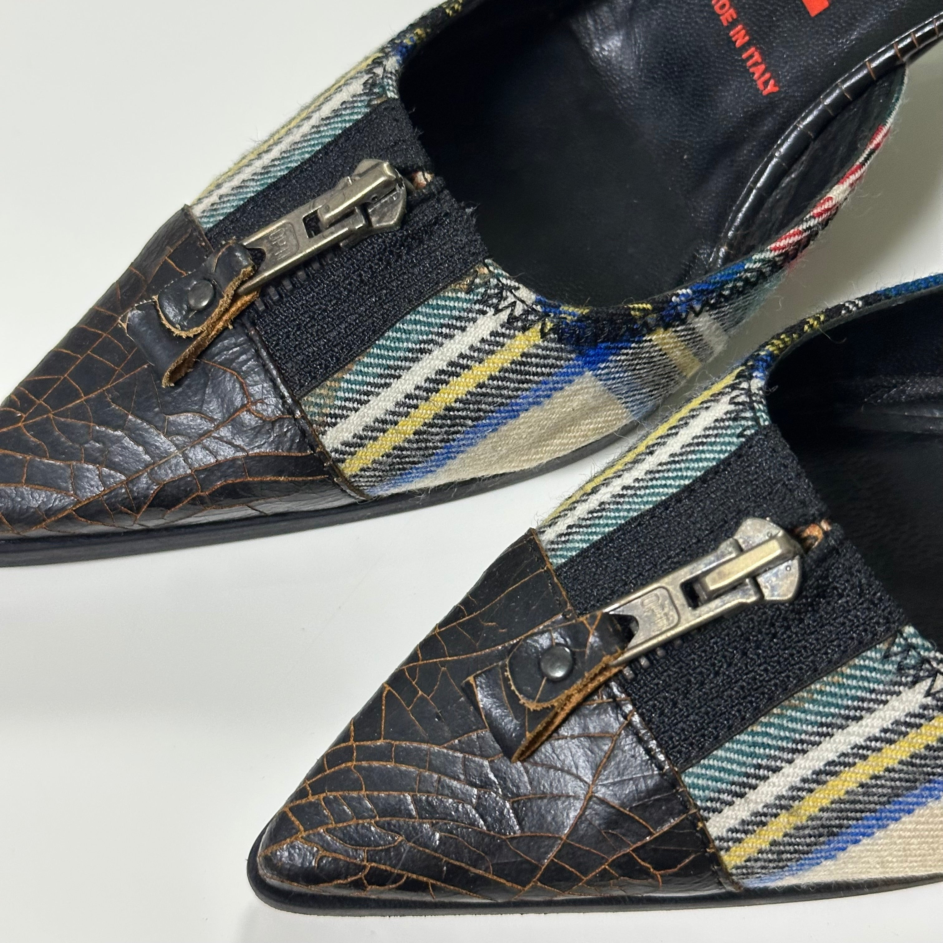 MIU MIU Cracked Leather Checkered Mules - 5