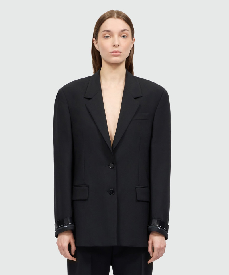 MSGM Black single-breasted lightweight wool jacket with two-button fastening and logo cuffs outlook
