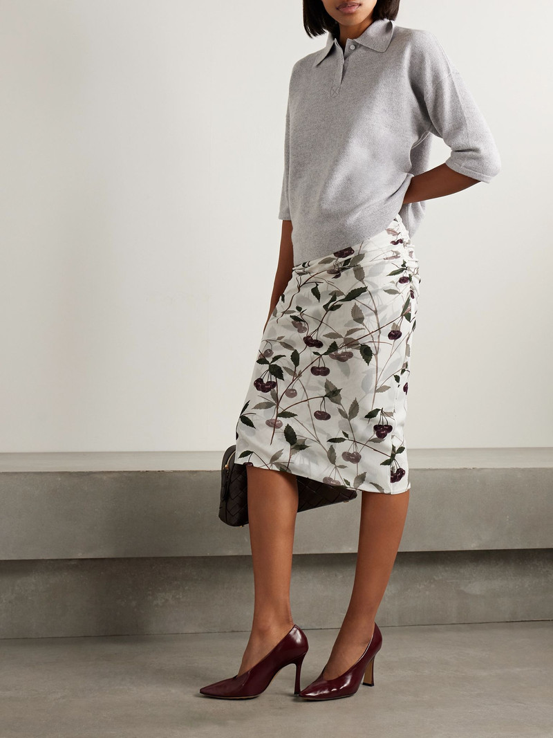 Stella McCartney Ruched printed stretch-mesh midi skirt White outlook