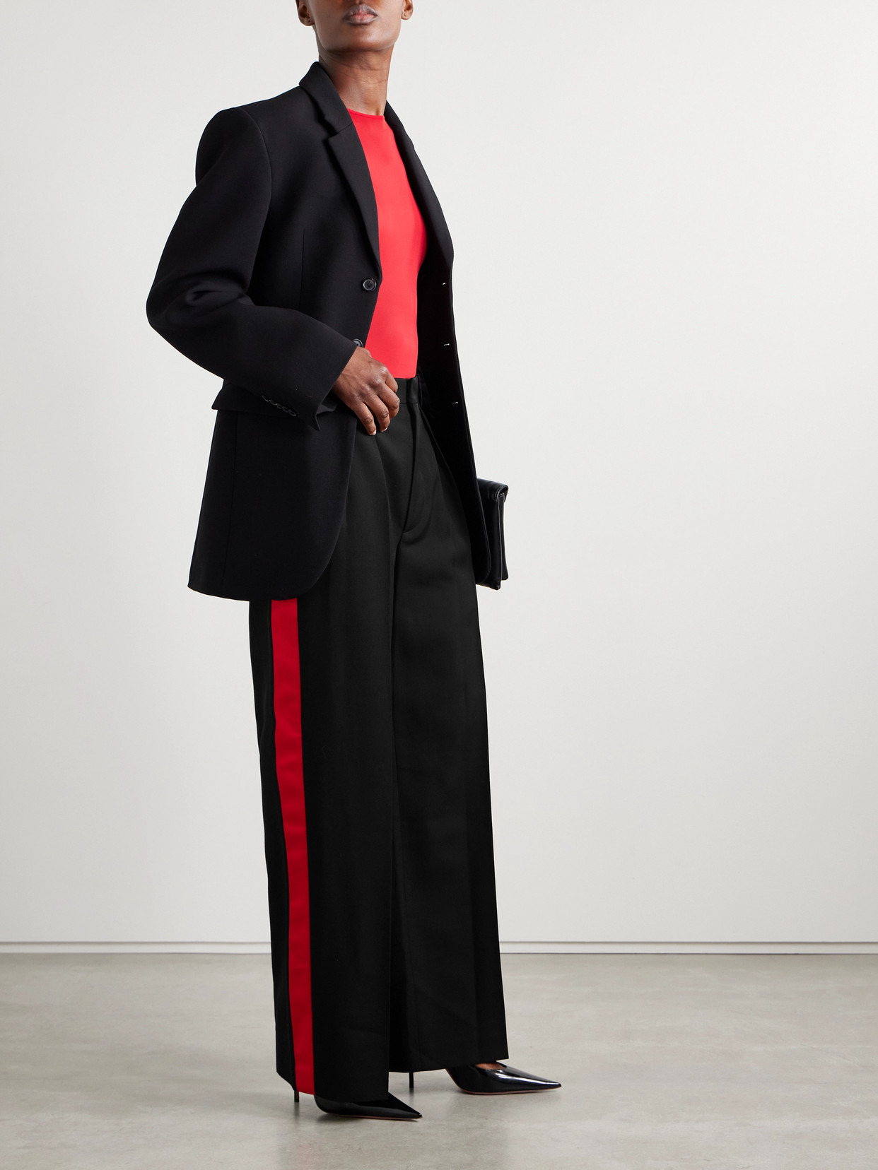 Pleated Silk-satin Trimmed Wool-piqué Wide-leg Pants - 2