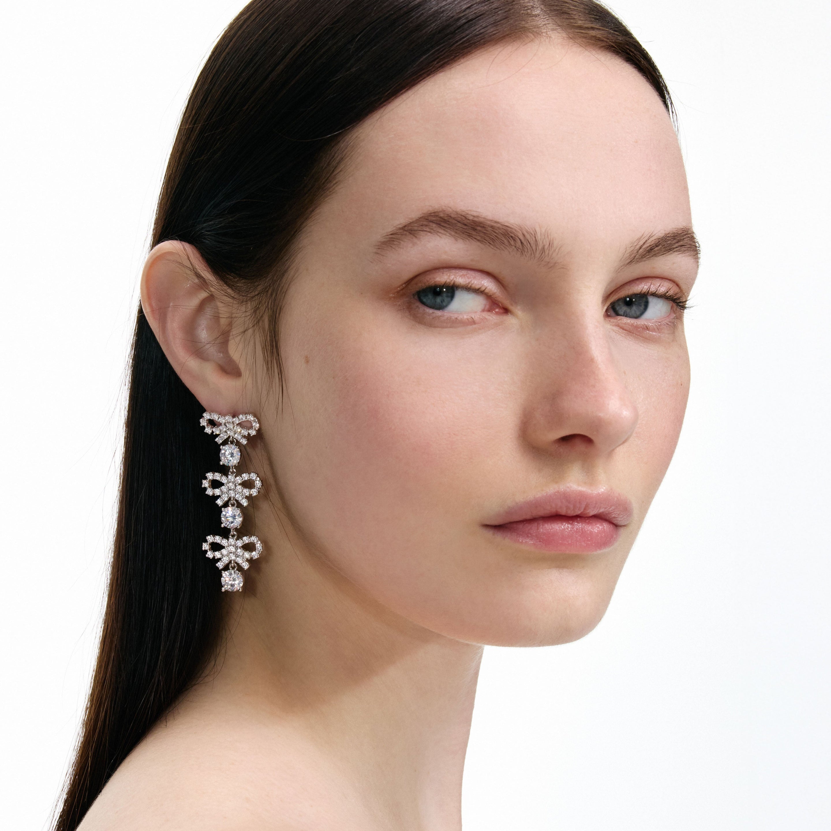 Micro Bow Crystal Tiered Earrings - 3