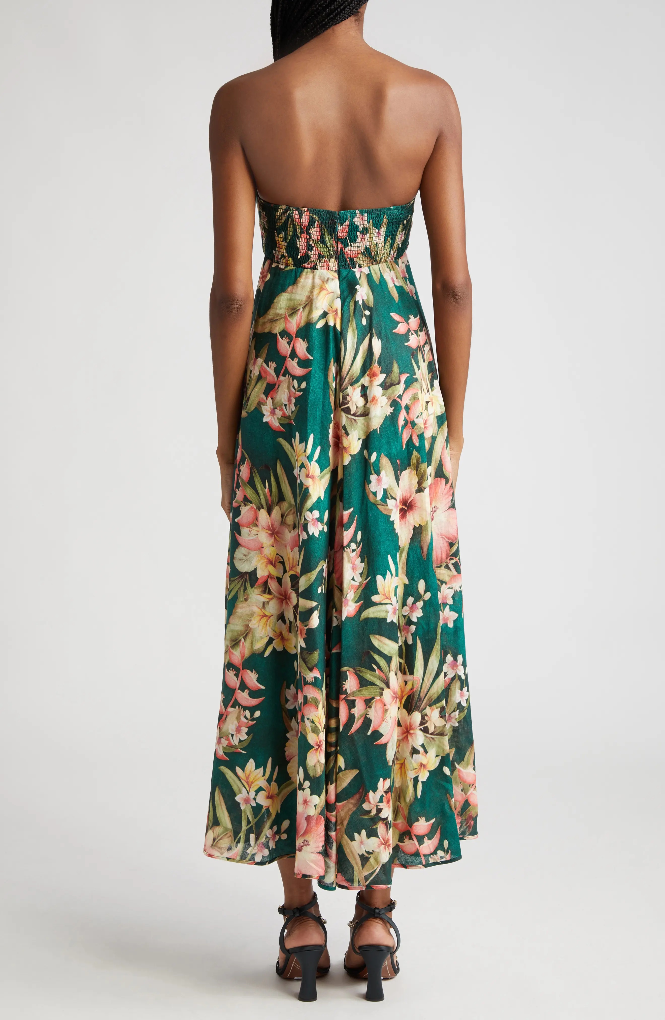 Lexi Tropical Floral Convertible Linen Midi Dress - 2