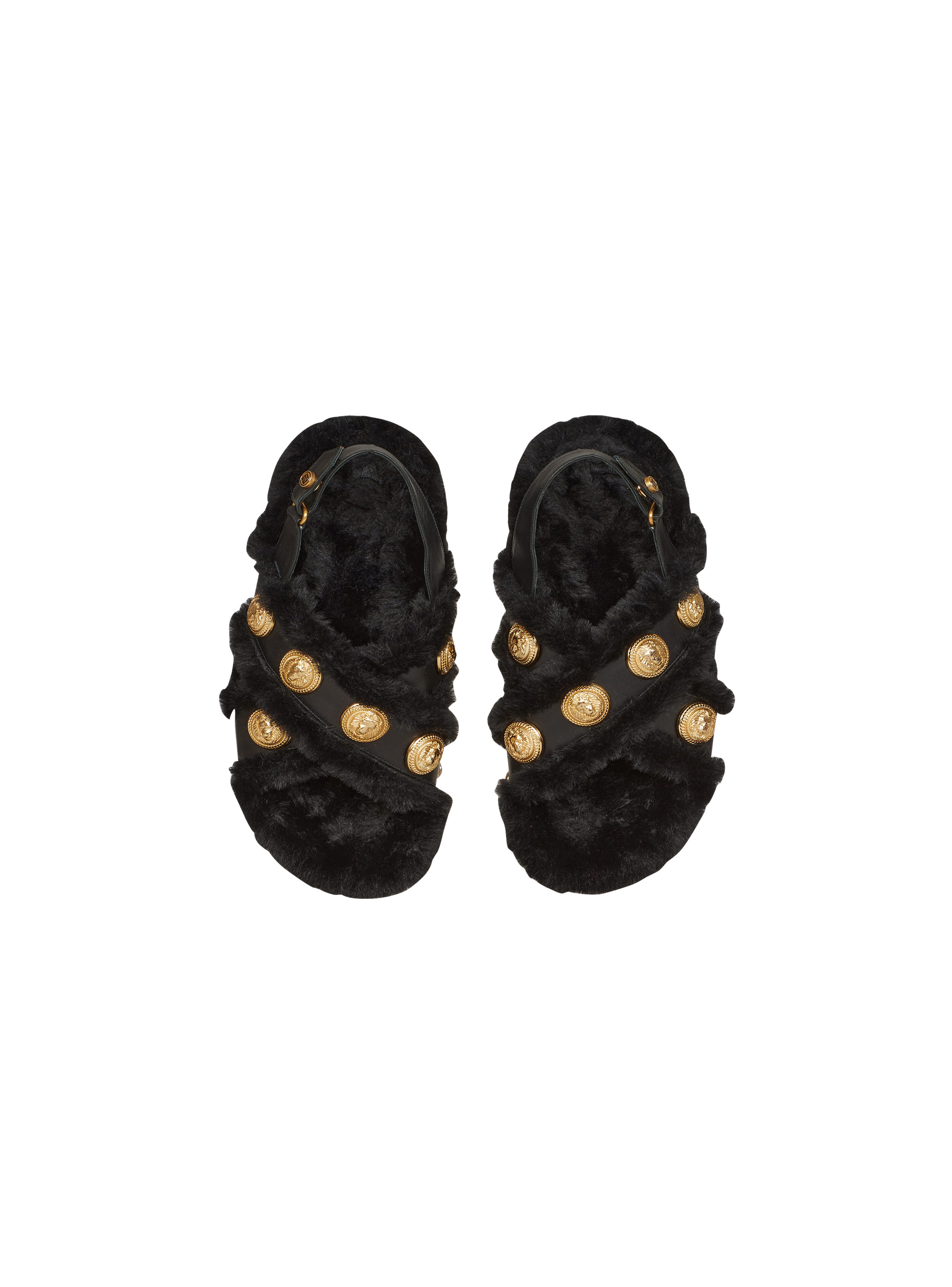 Faux fur and leather Tam flat sandals - 3