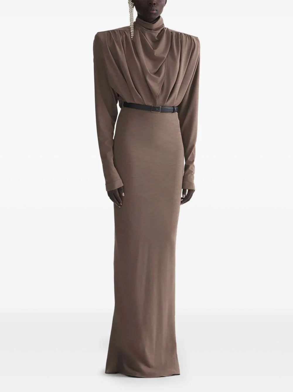 draped long sleeve dress - 1