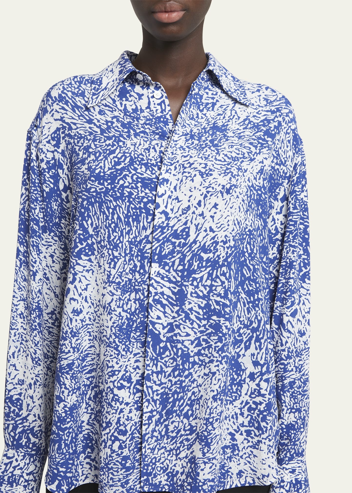 Norman Printed Viscose Crepe De Chine Collared Top - 5