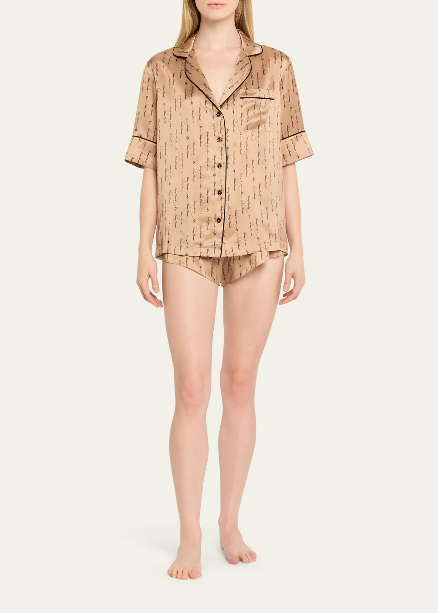 Script-Print Silk Lounge Tap Shorts - 2