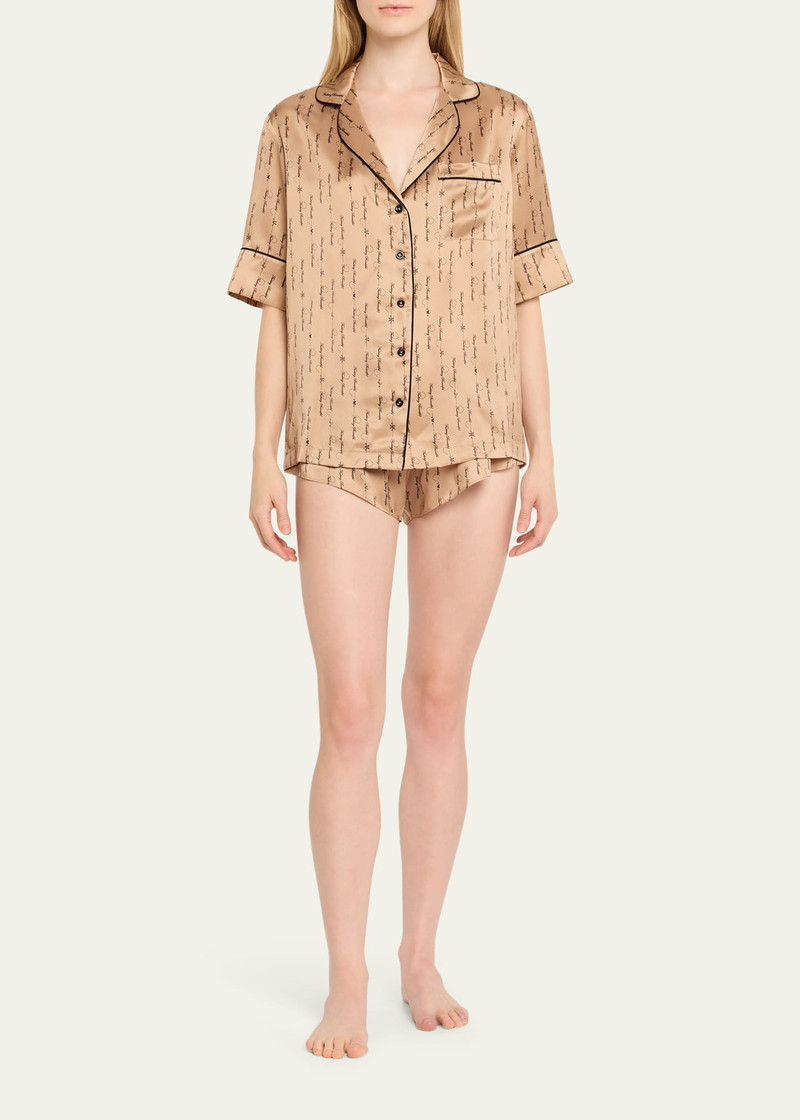 KIKI DE MONTPARNASSE Script-Print Silk Lounge Tap Shorts outlook