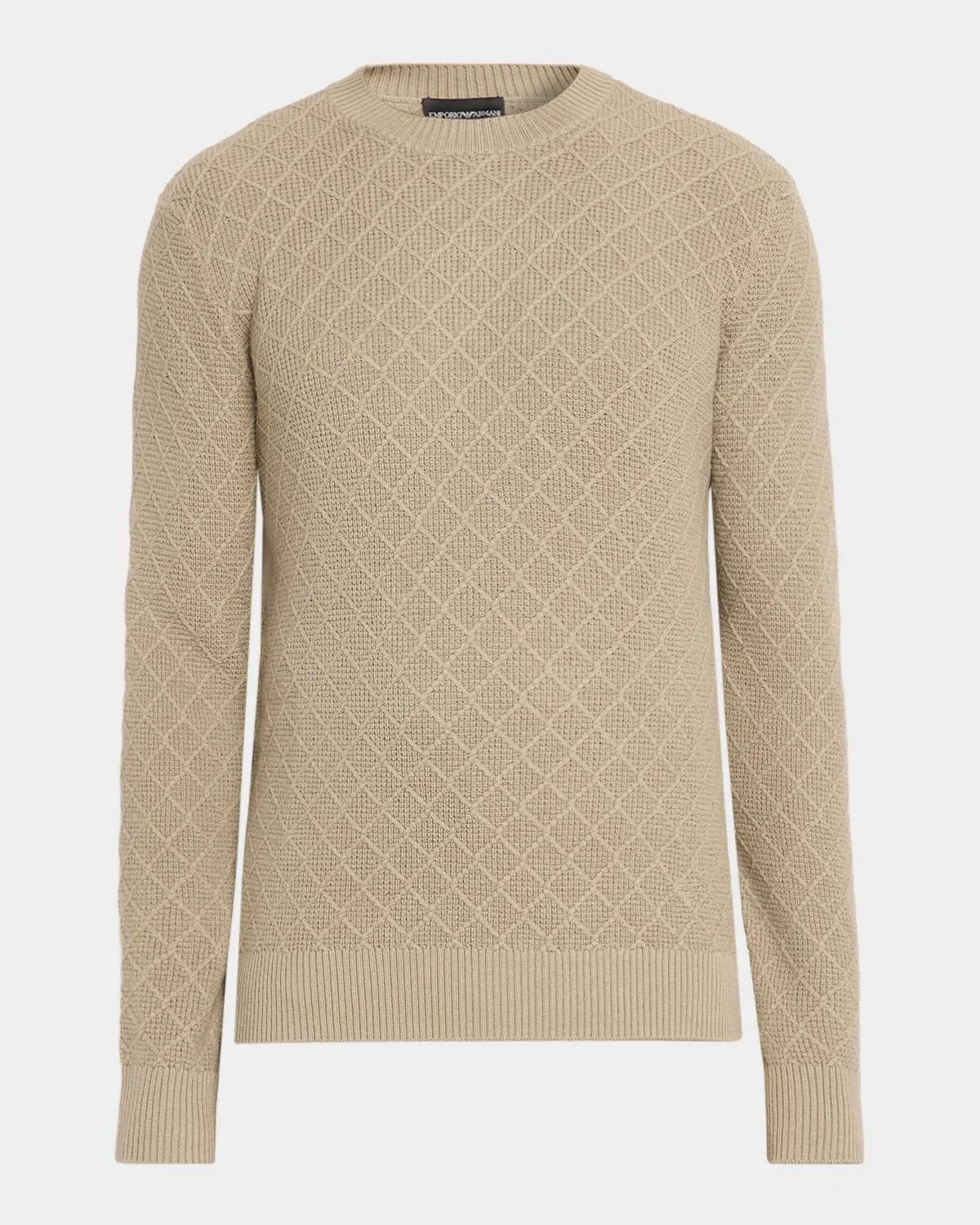 Men's Wool-Cashmere Grid Jacquard Crewneck Sweater - 1