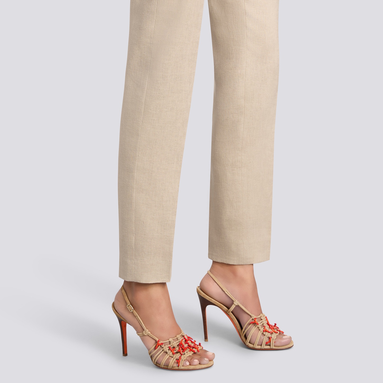 Women's beige suede and corals high-heel sandal - 2