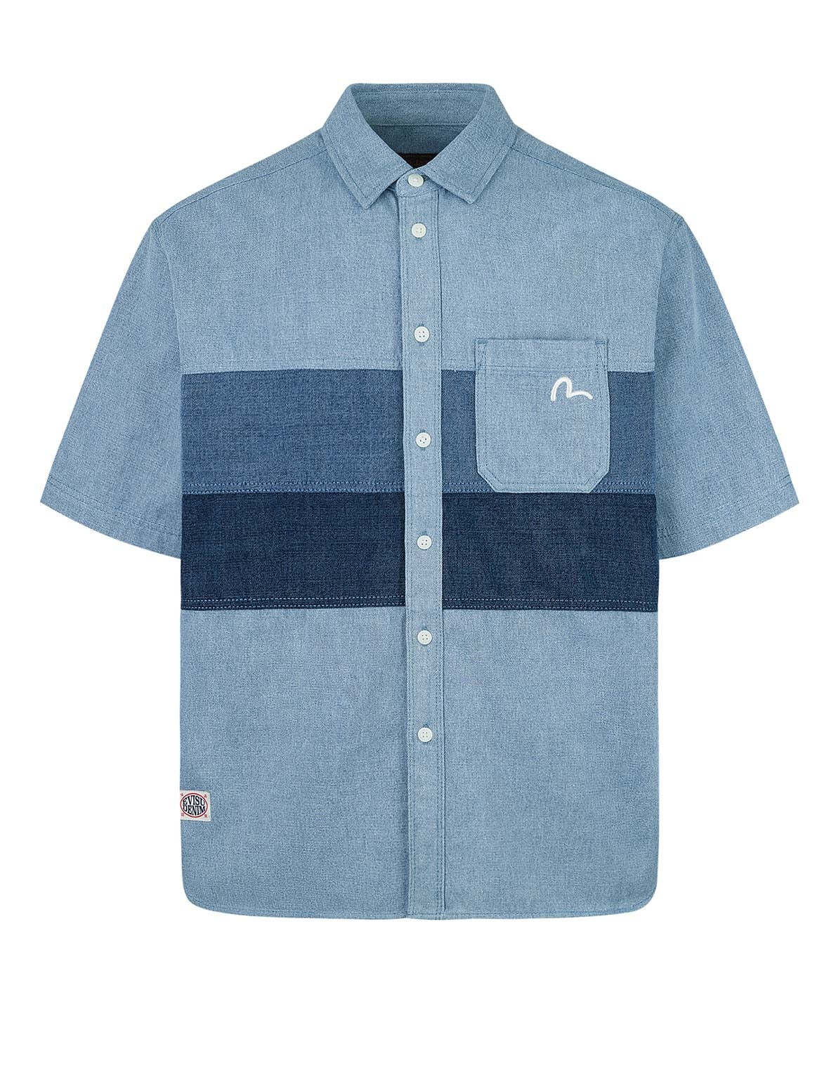 Panel Design Fashion Fit Denim Short-Sleeves Shirt - 10