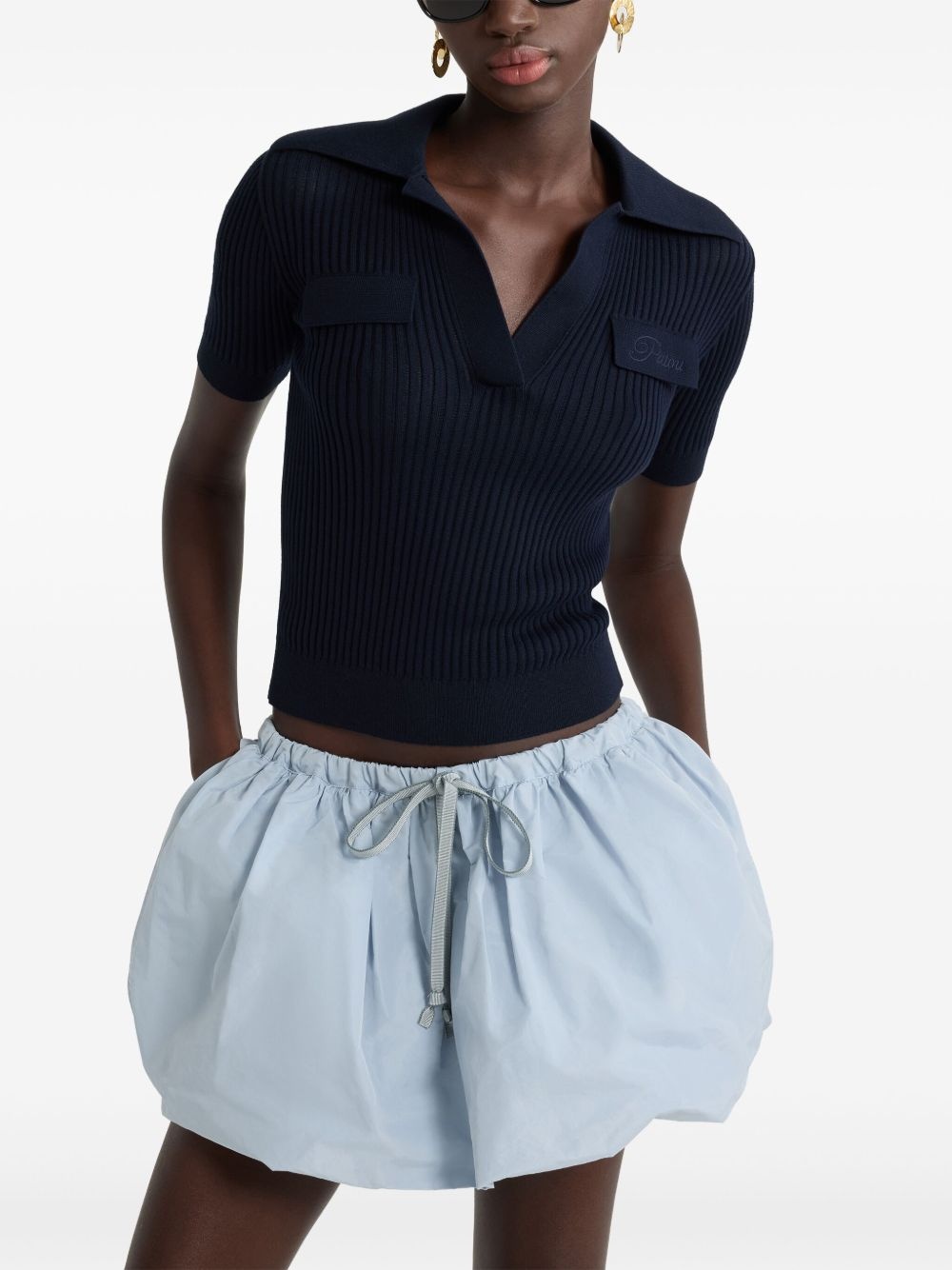 ribbed knit polo top - 3