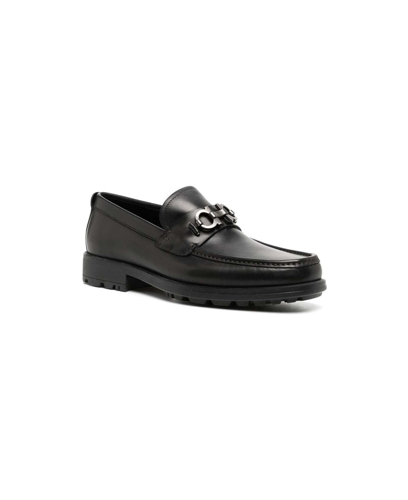 'david' Black Loafers Wirh Gancini Details In Leather Man - 2