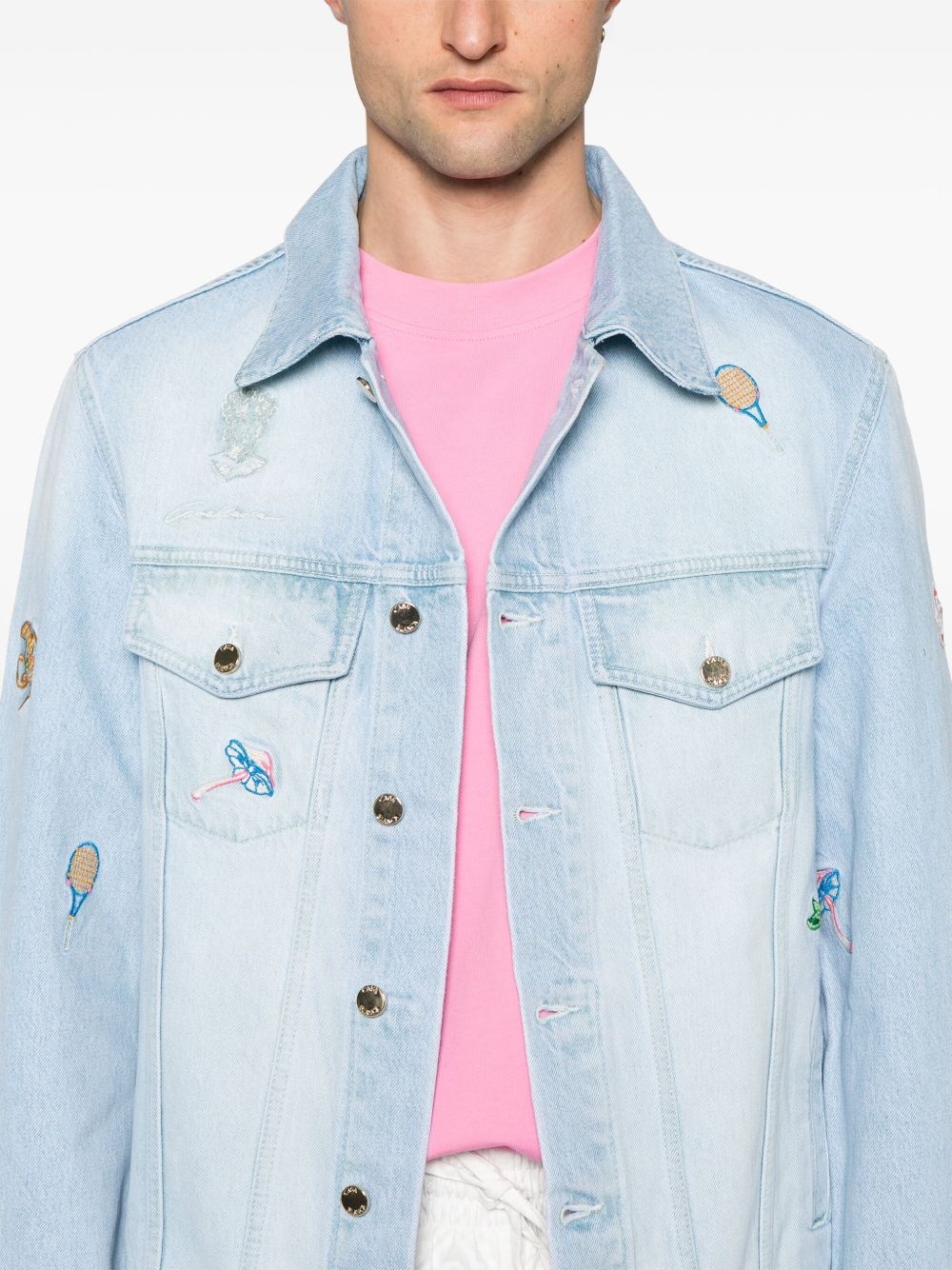 embroidered denim jacket - 5