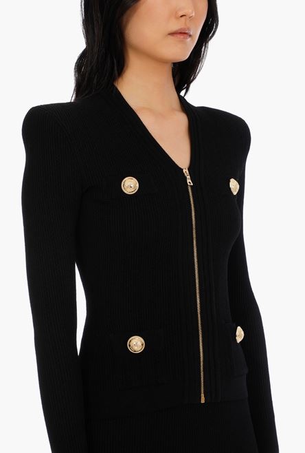 Black knit cardigan with decorative buttons - 8