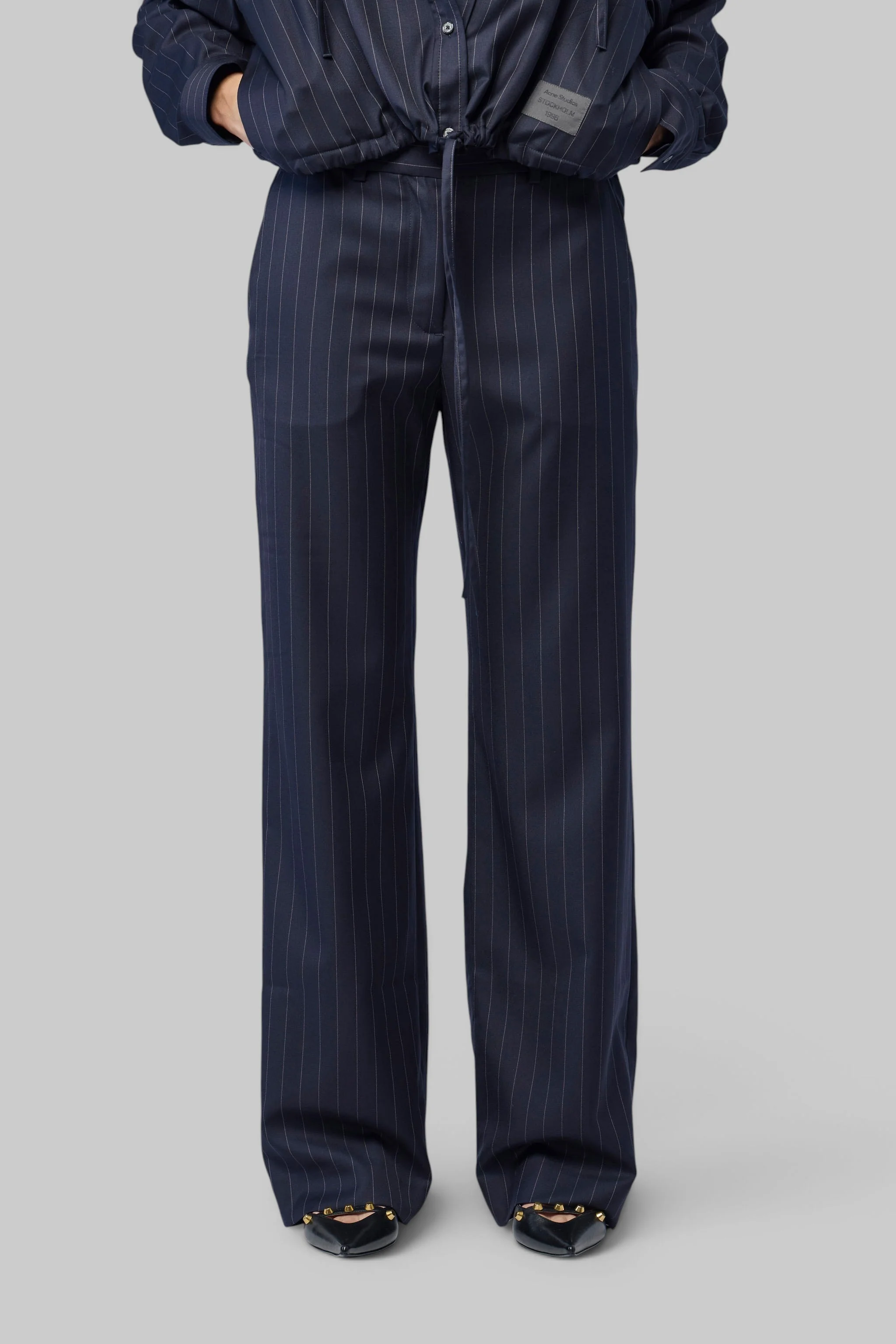 Pinstripe Wool Trousers - 1