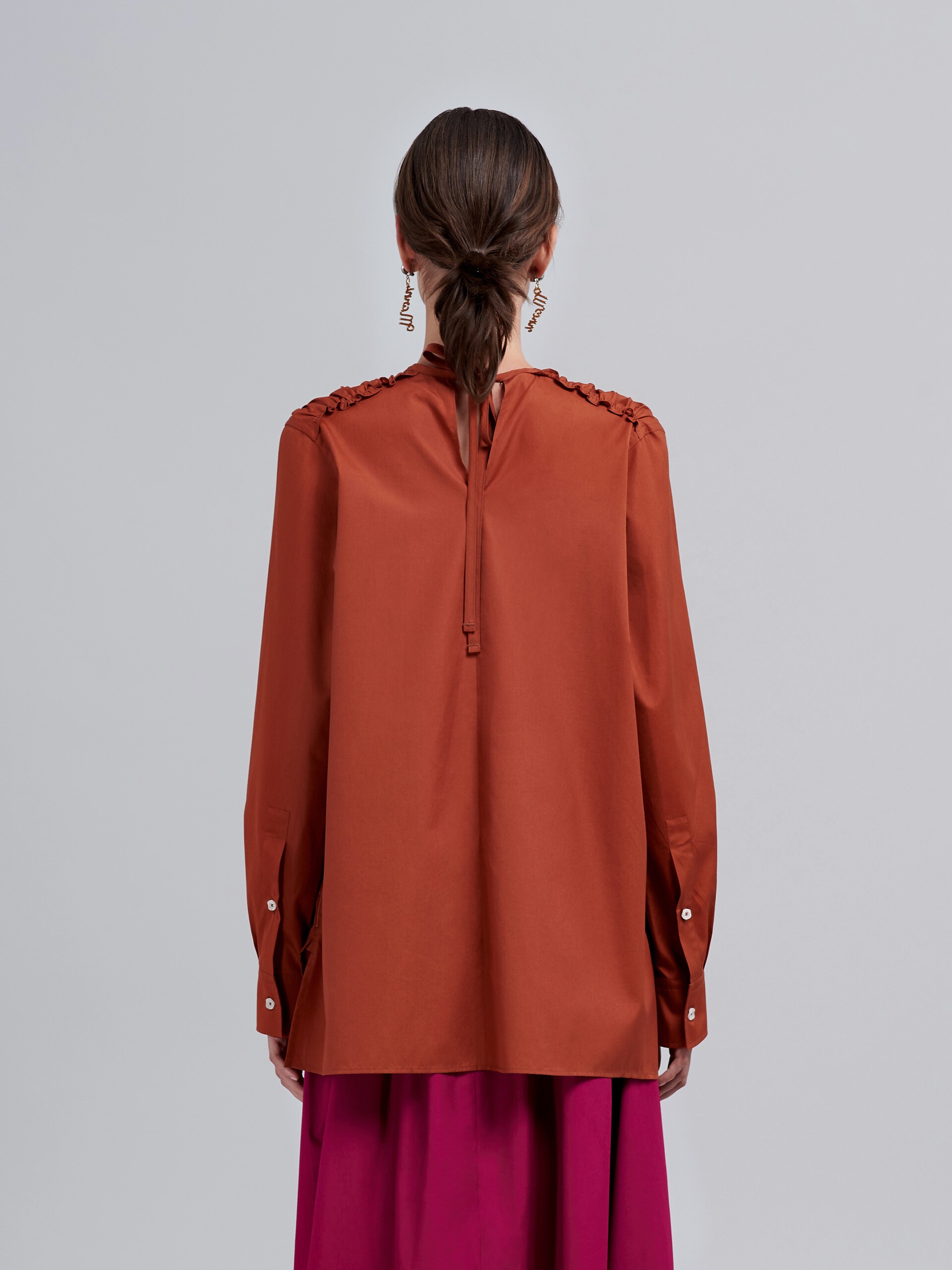 BROWN COTTON POPLIN SHIRT - 3