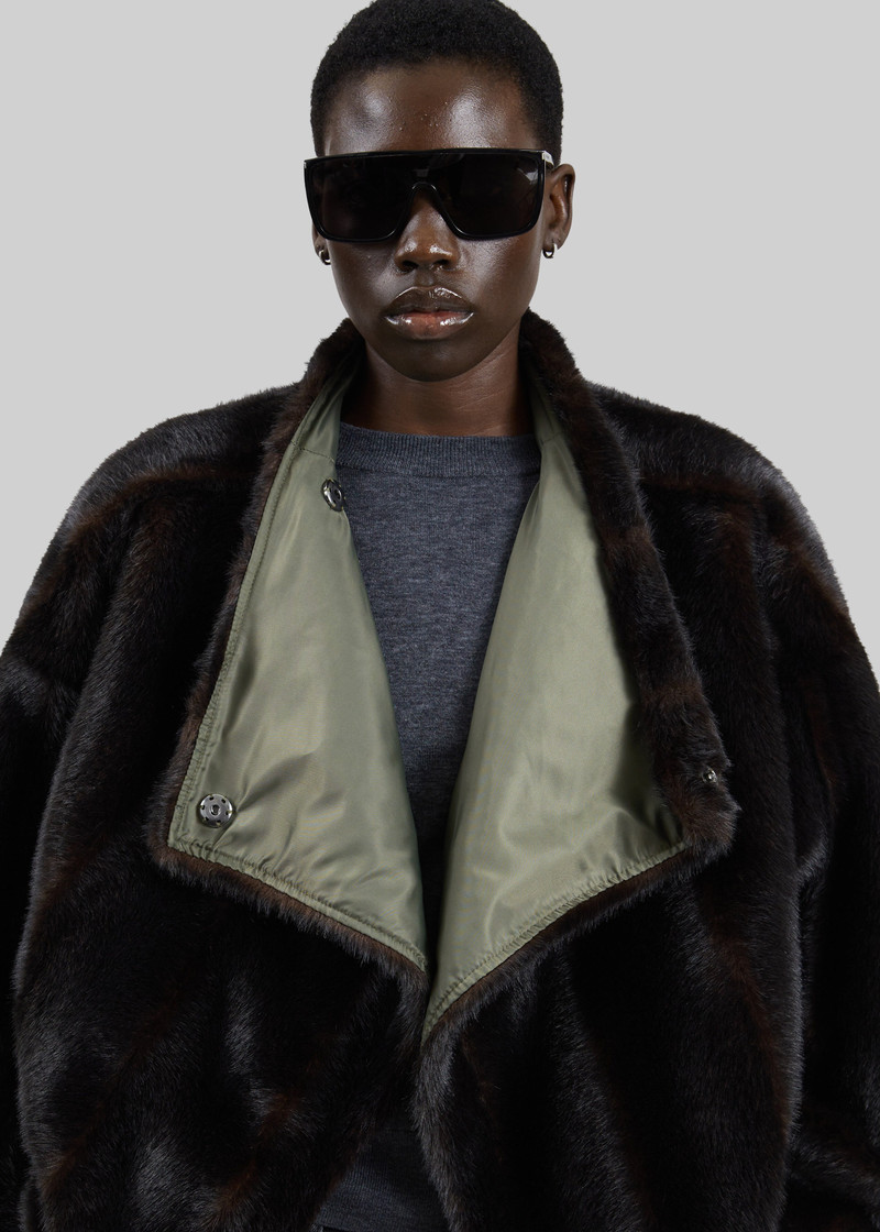 Vera Faux Fur Reversible Short Coat - Brown/Green 5
