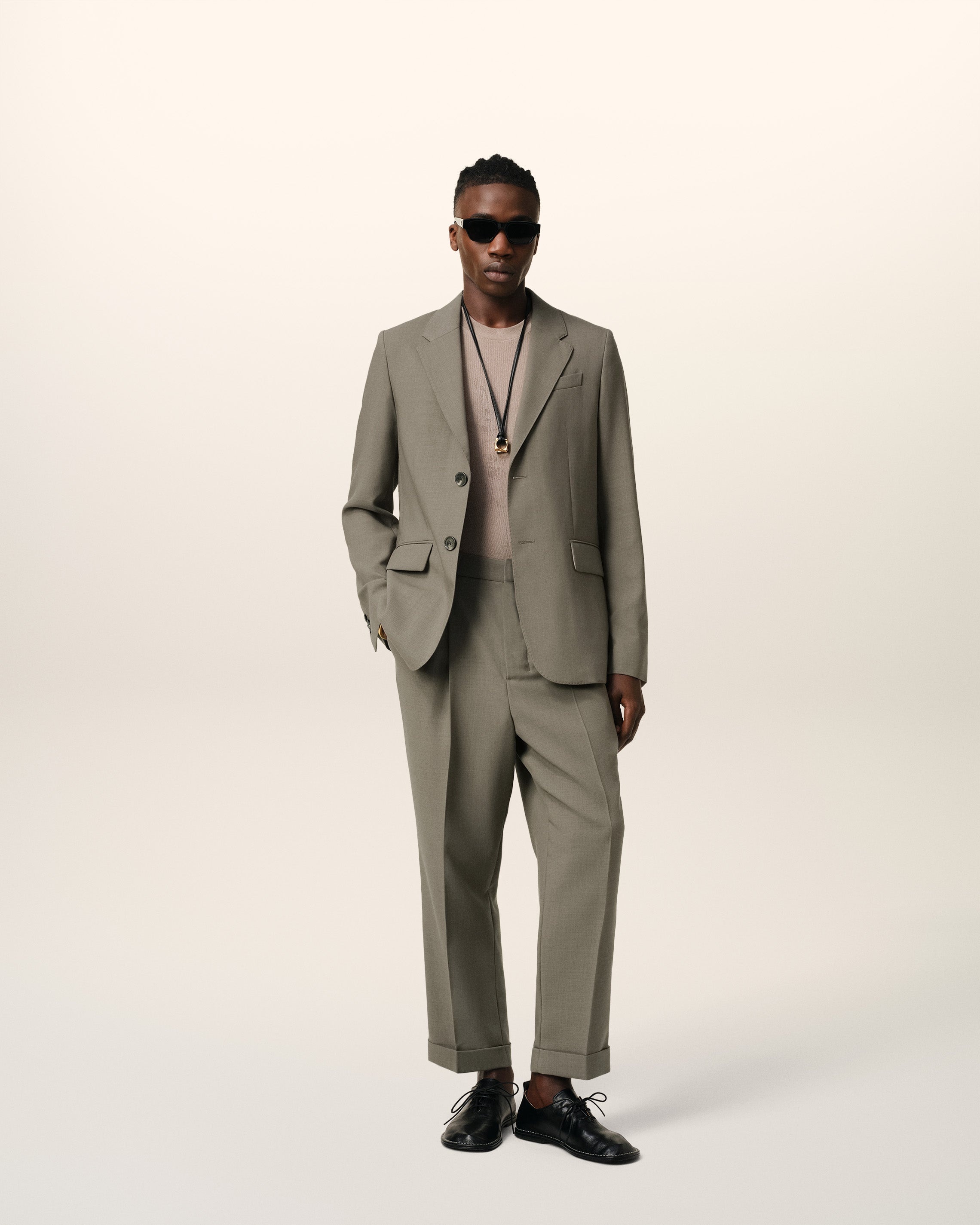 TAUPE WOOL TWO BUTTONS JACKET - 2