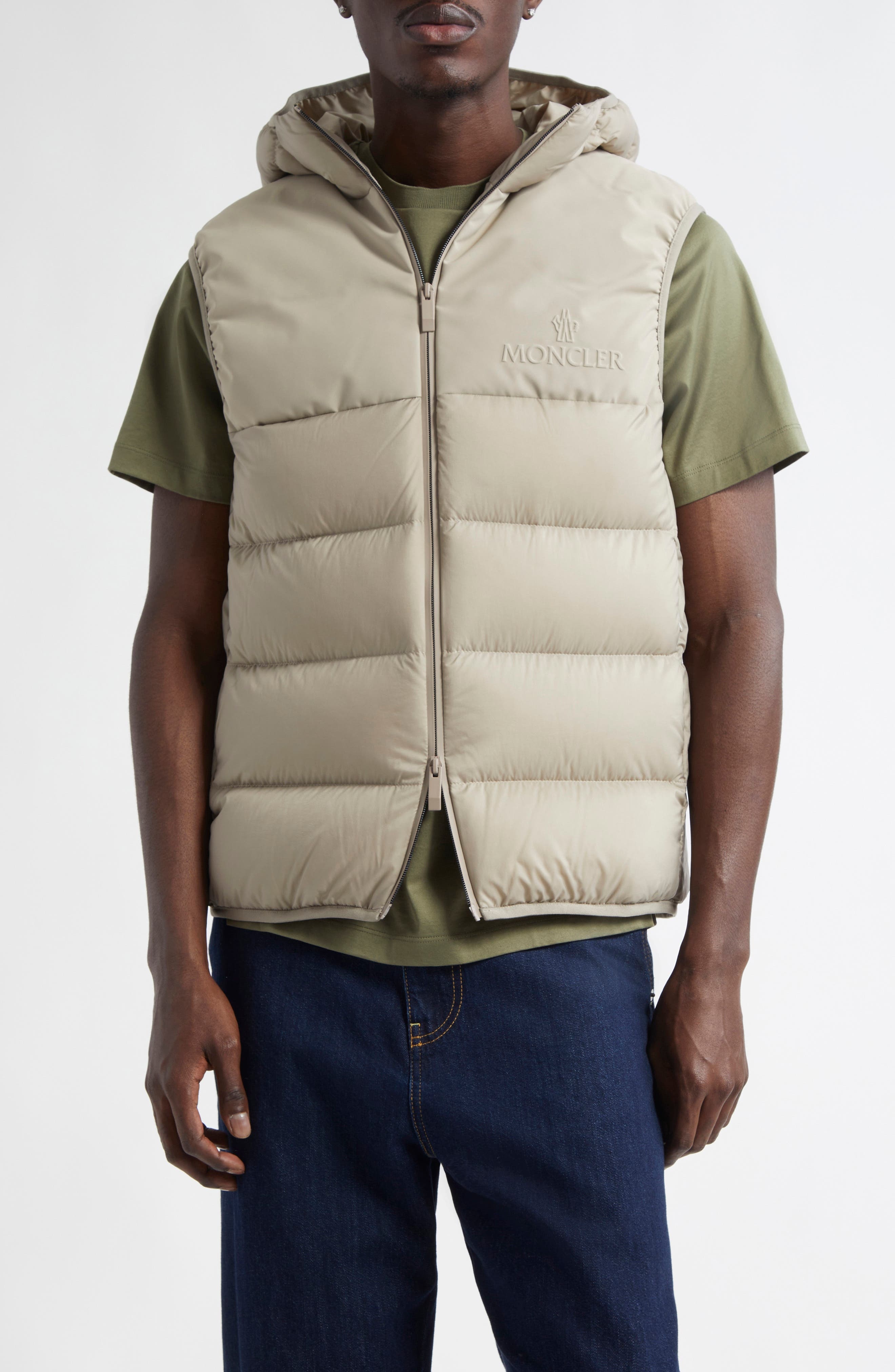 Moncler Bresse Hooded Down Puffer Vest in Sand Beige at Nordstrom - 1