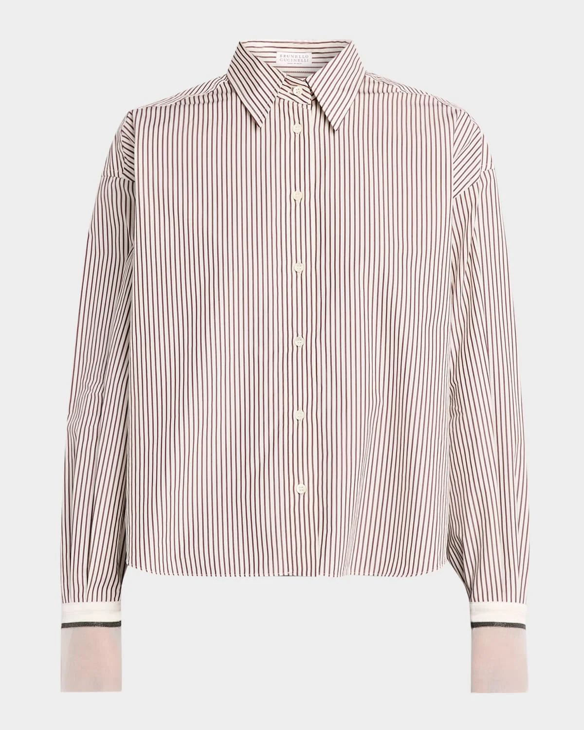 Striped Cotton Poplin Boxy Button-Down Shirt With Monili Trim - 1