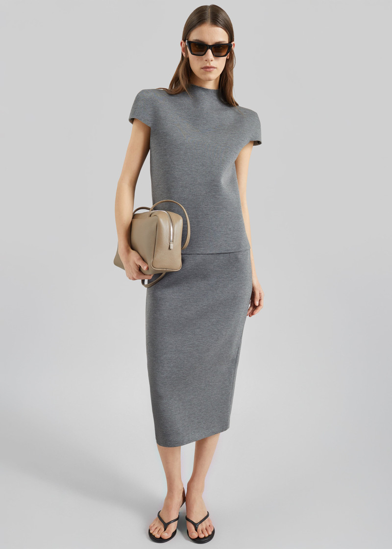 Anya Neoprene Sculpted Sleeve Top - Grey Melange 4
