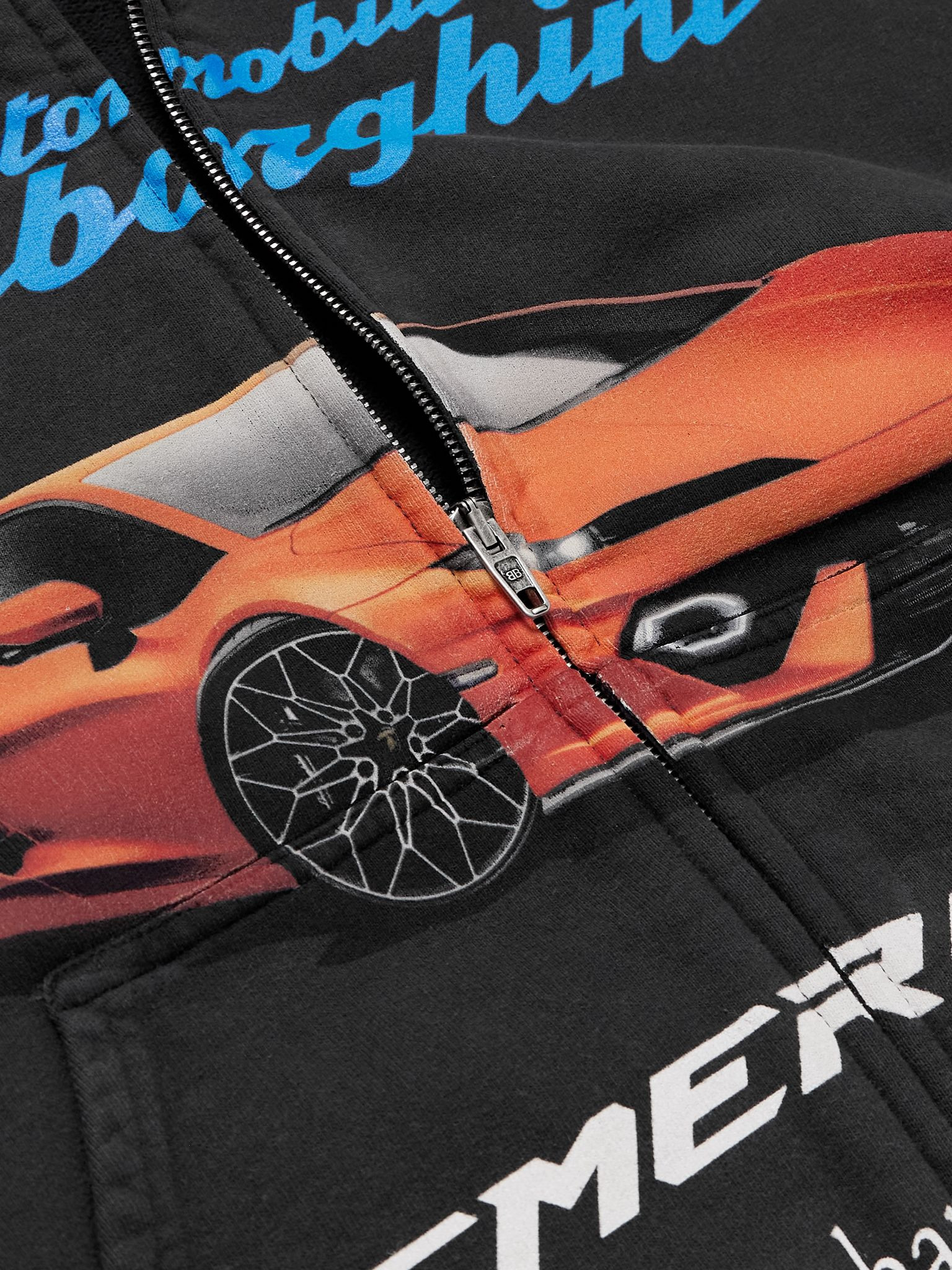 + Lamborghini Printed Cotton-Jersey Zip-Up Hoodie Black - 4