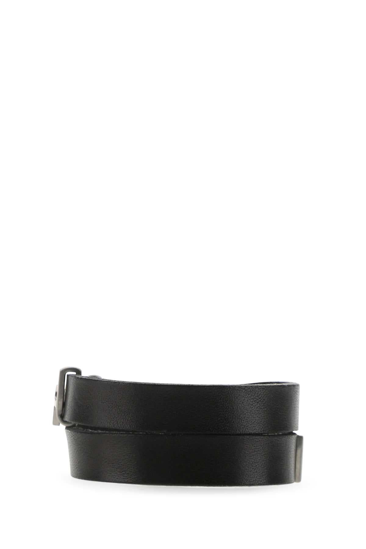 Saint Laurent Men Black Leather Opyum Bracelet - 2