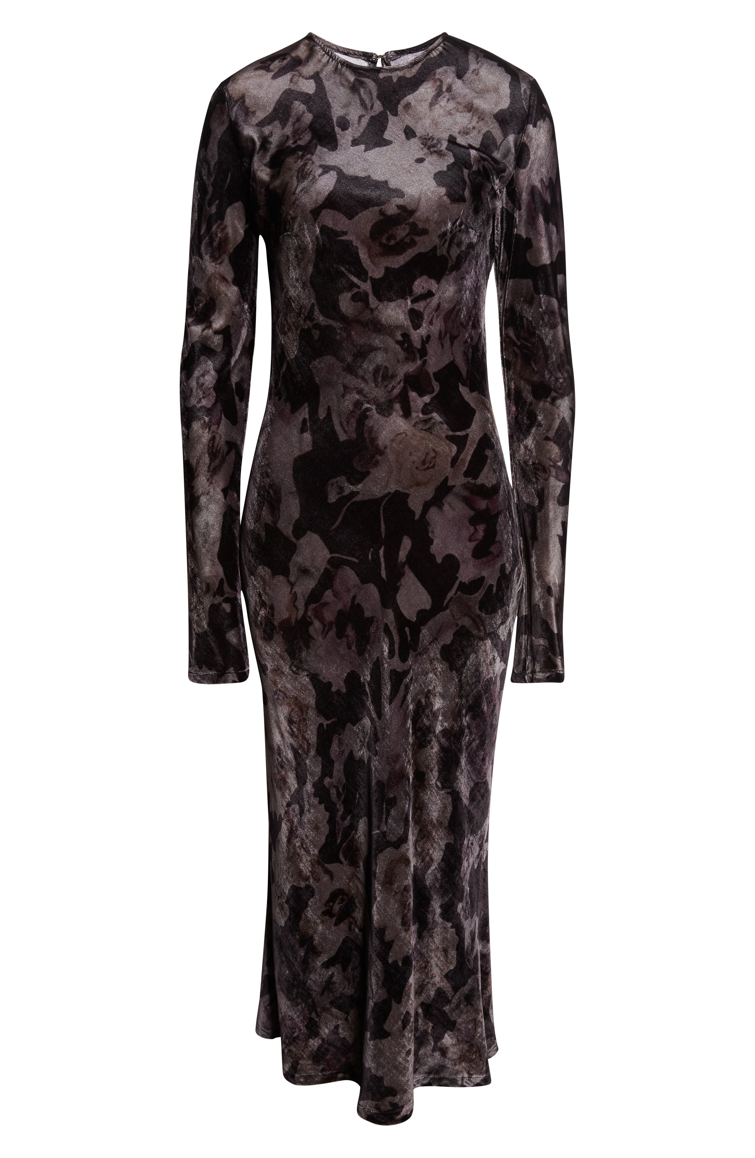 Collina Strada Yuri Leopard Floral Long Sleeve Crepe Dress in Black Watercolor Roses at Nordstrom - 5