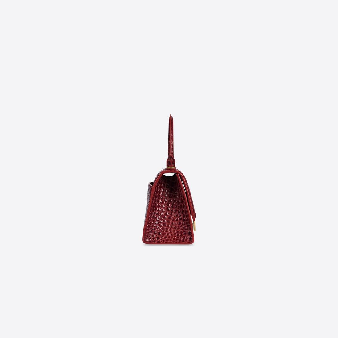 Women's Hourglass Small Handbag Crocodile Embossed in Dark Red - 3