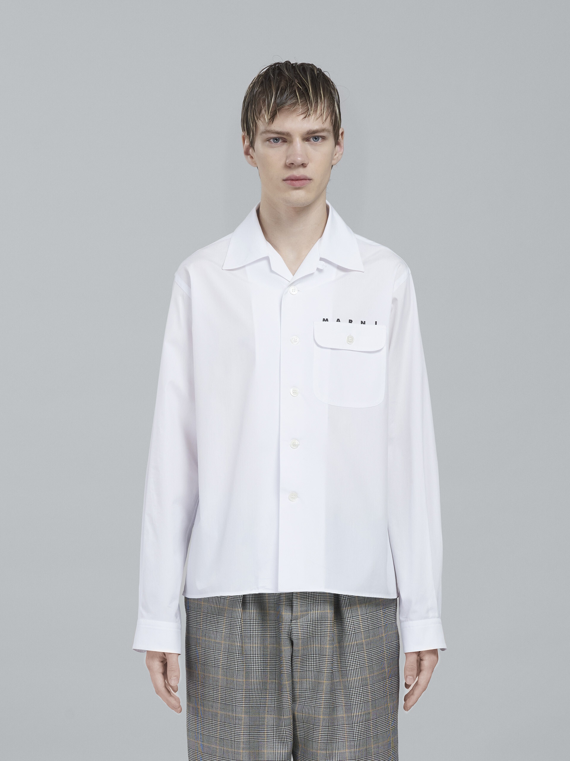 WHITE POPLIN LONG-SLEEVED LOGO BOWLING SHIRT - 2