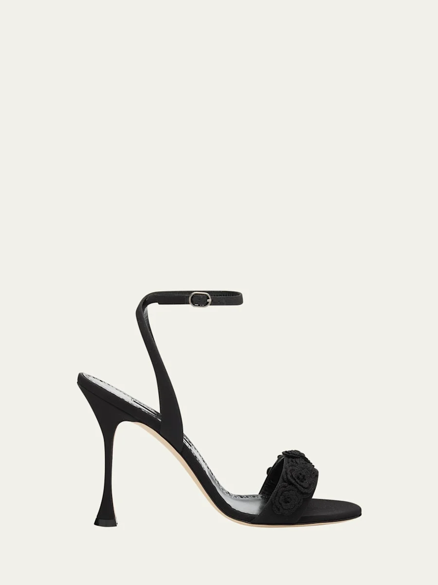 105mm Raosnu Crochet Flower Ankle-Strap Sandals - 1
