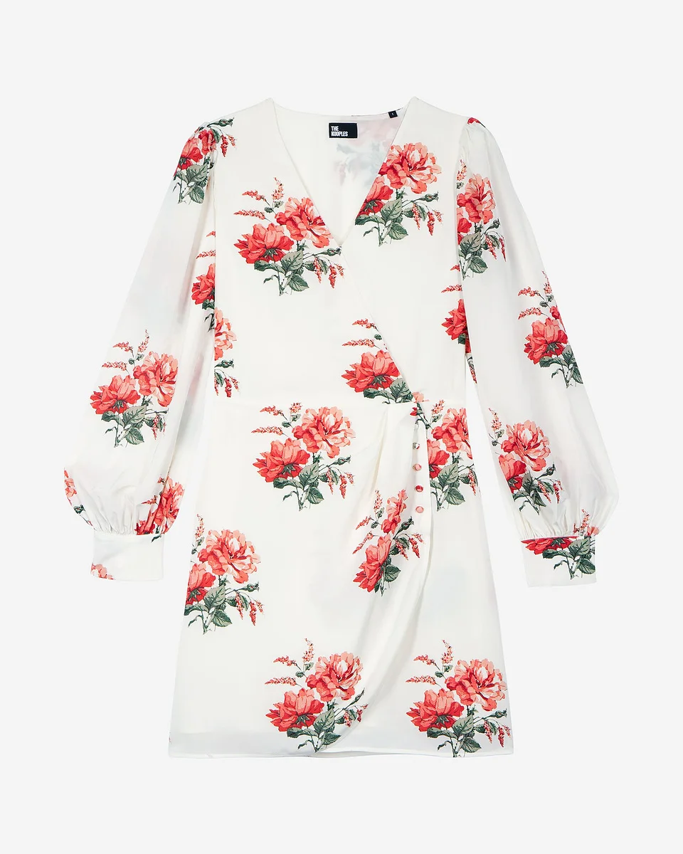 WHITE FLORAL PRINT WRAP DRESS - 1