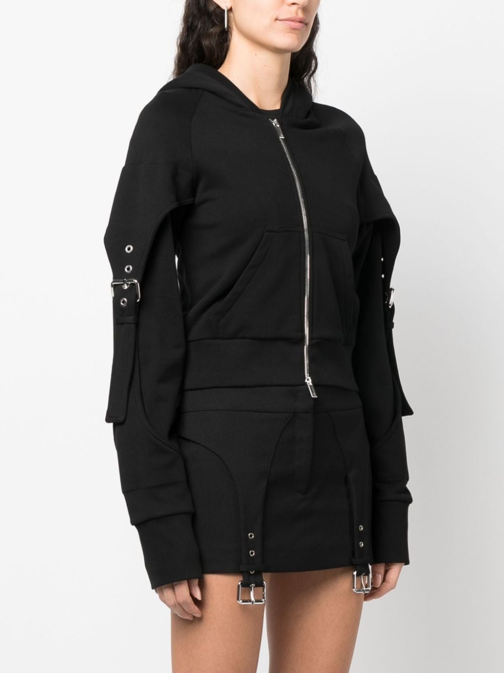 buckle-detail zip-up cotton hoodie - 3