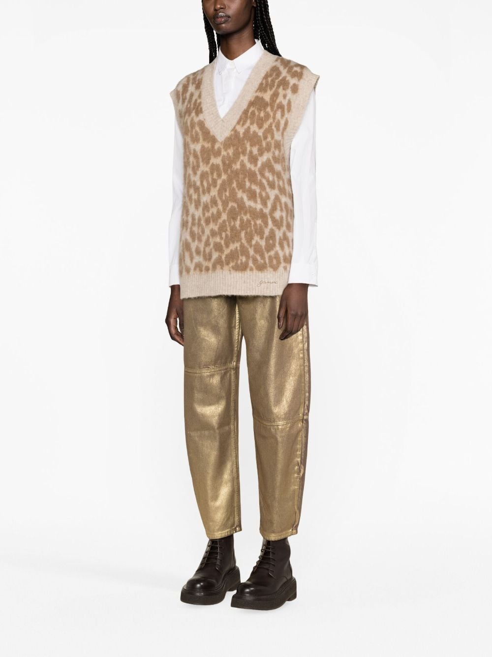 leopard-jacquard vest - 3