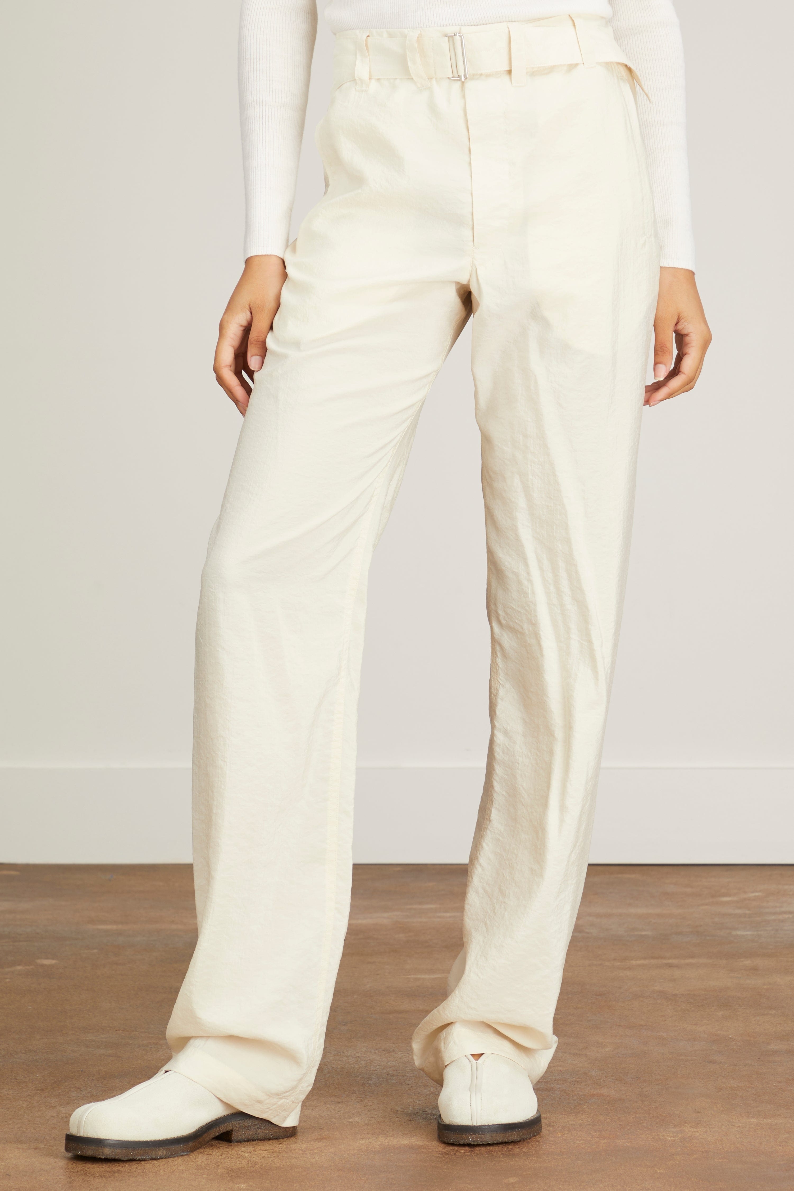 Soft Belted Pant in Light Cream - 3