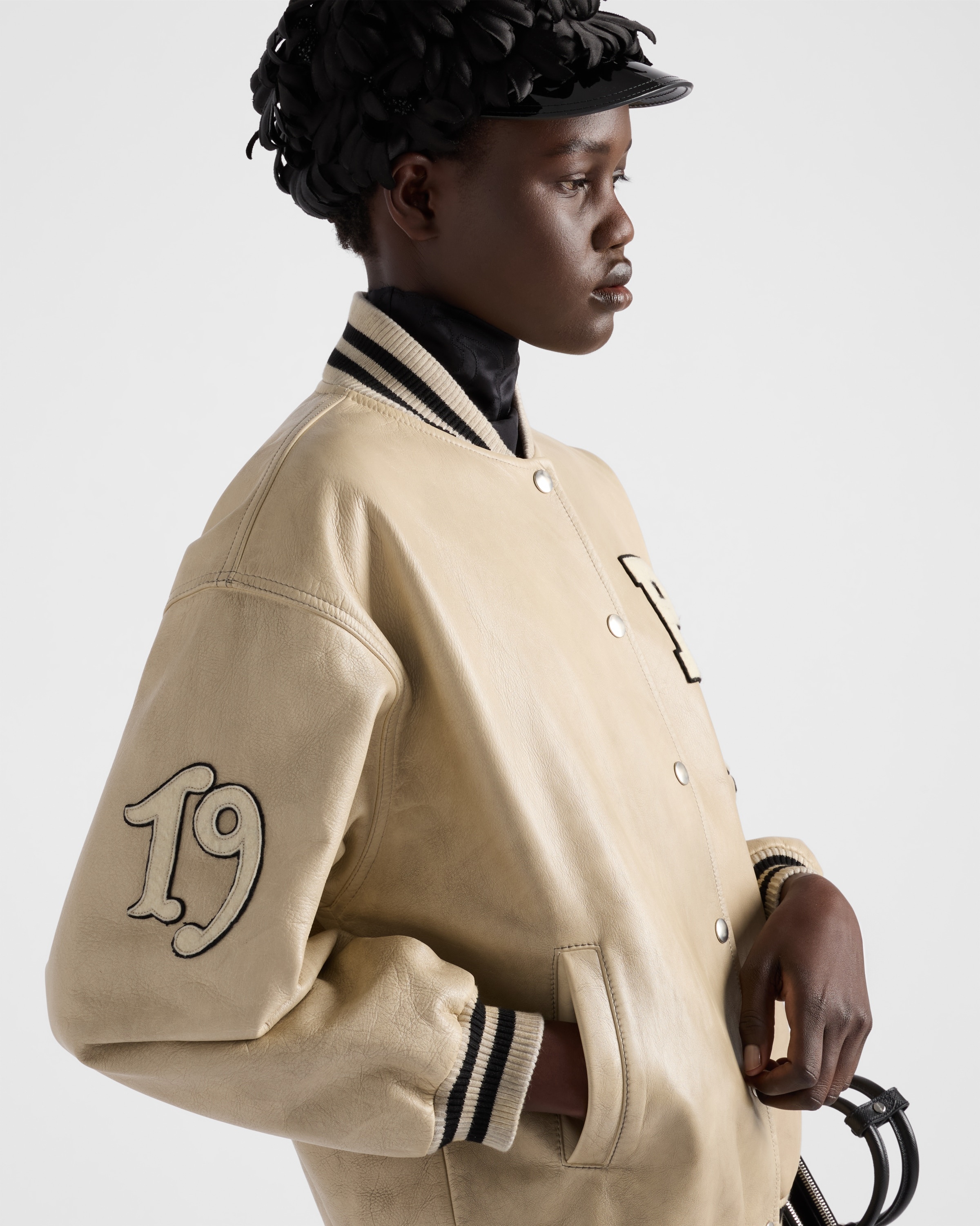 Leather bomber jacket with patch - 4