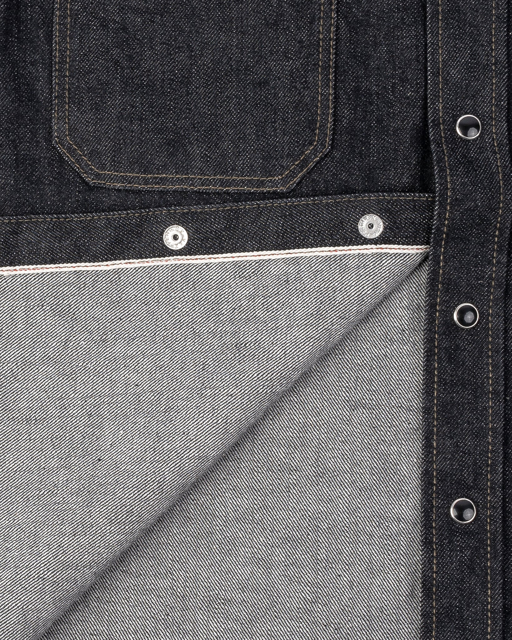 IHSH-326-BLK 12oz Selvedge Denim Work Shirt With Snaps - Black/Cream - 21