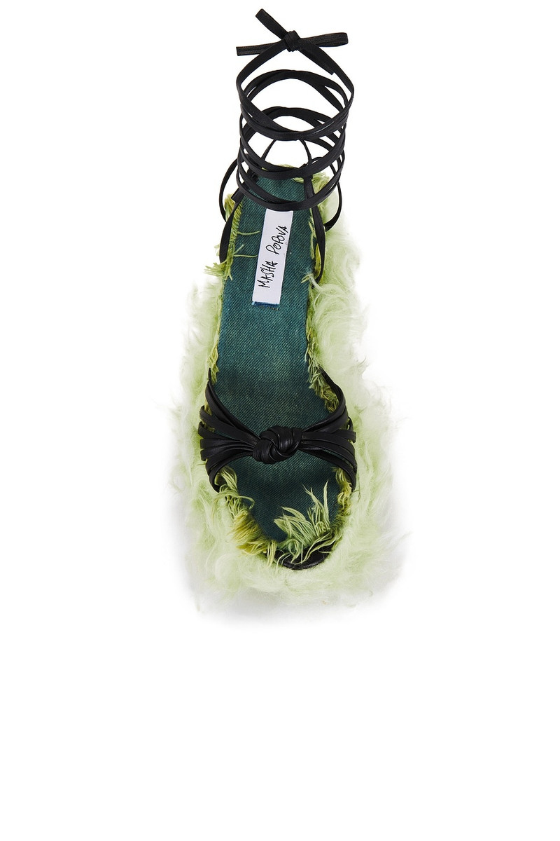 Sculpted Wedge Faux Fur Plush Knotted Sandals 4