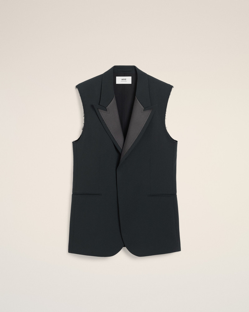 BLACK WOOL SLEEVELESS SMOKING JACKET 1