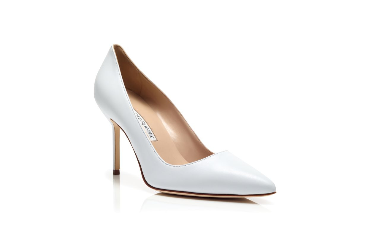 White Nappa Leather Pointed Toe Pumps - 3