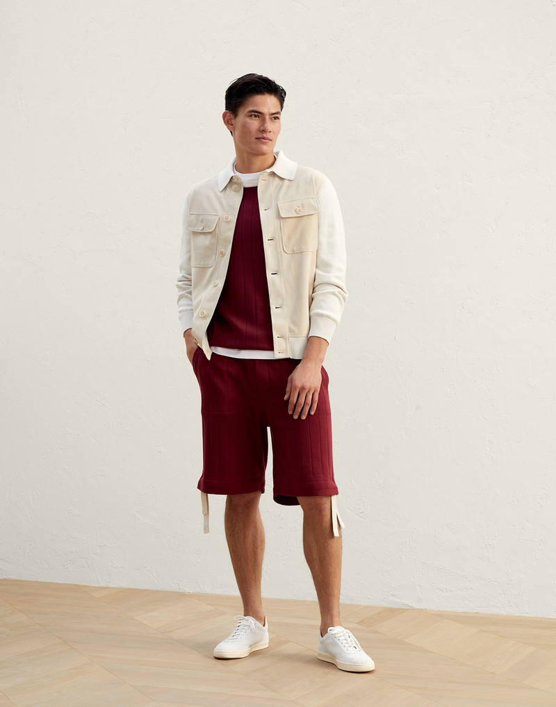 Brunello Cucinelli Lightweight suede and cotton knit outerwear jacket with buttons outlook