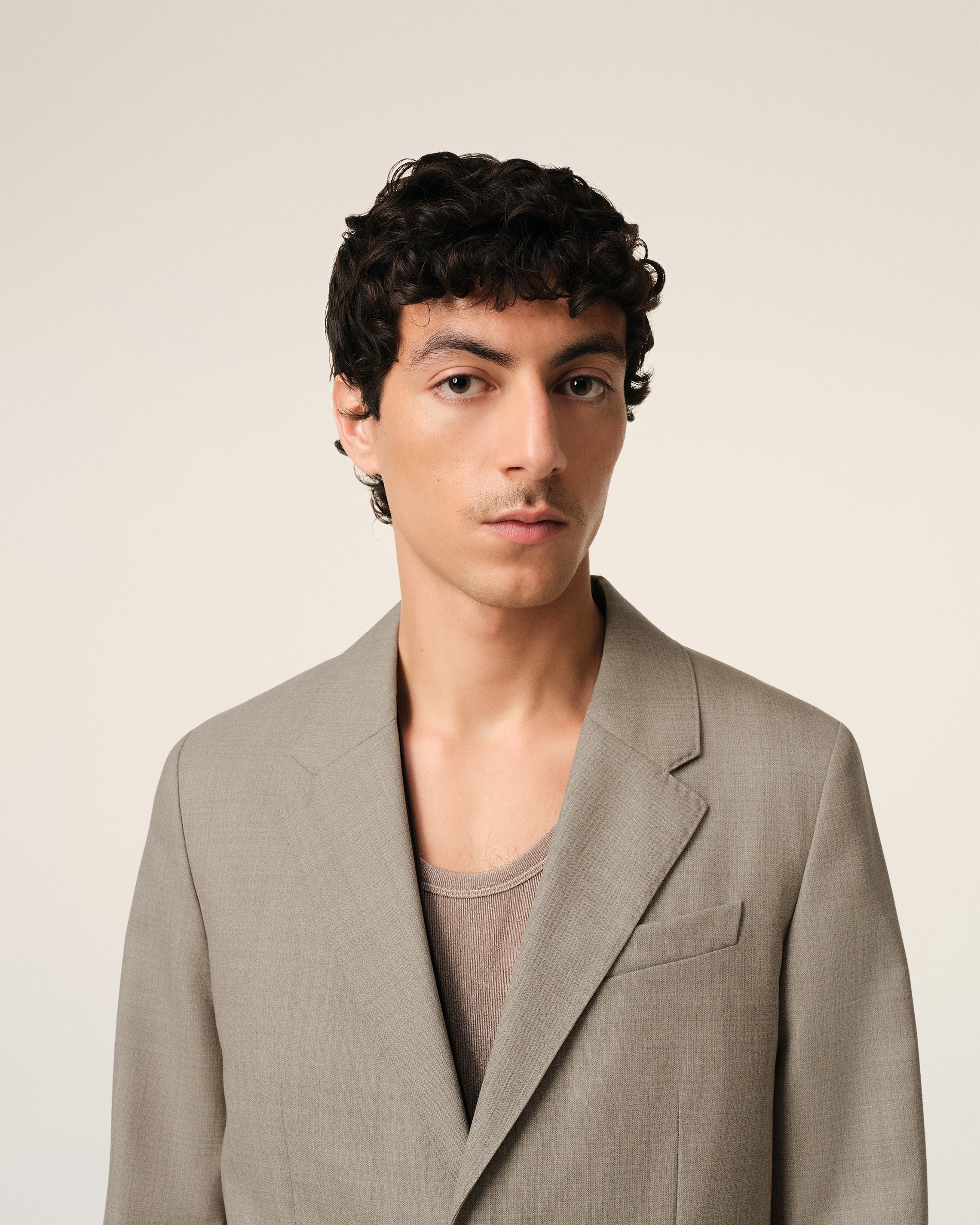 BEIGE WOOL TWO BUTTONS JACKET - 4