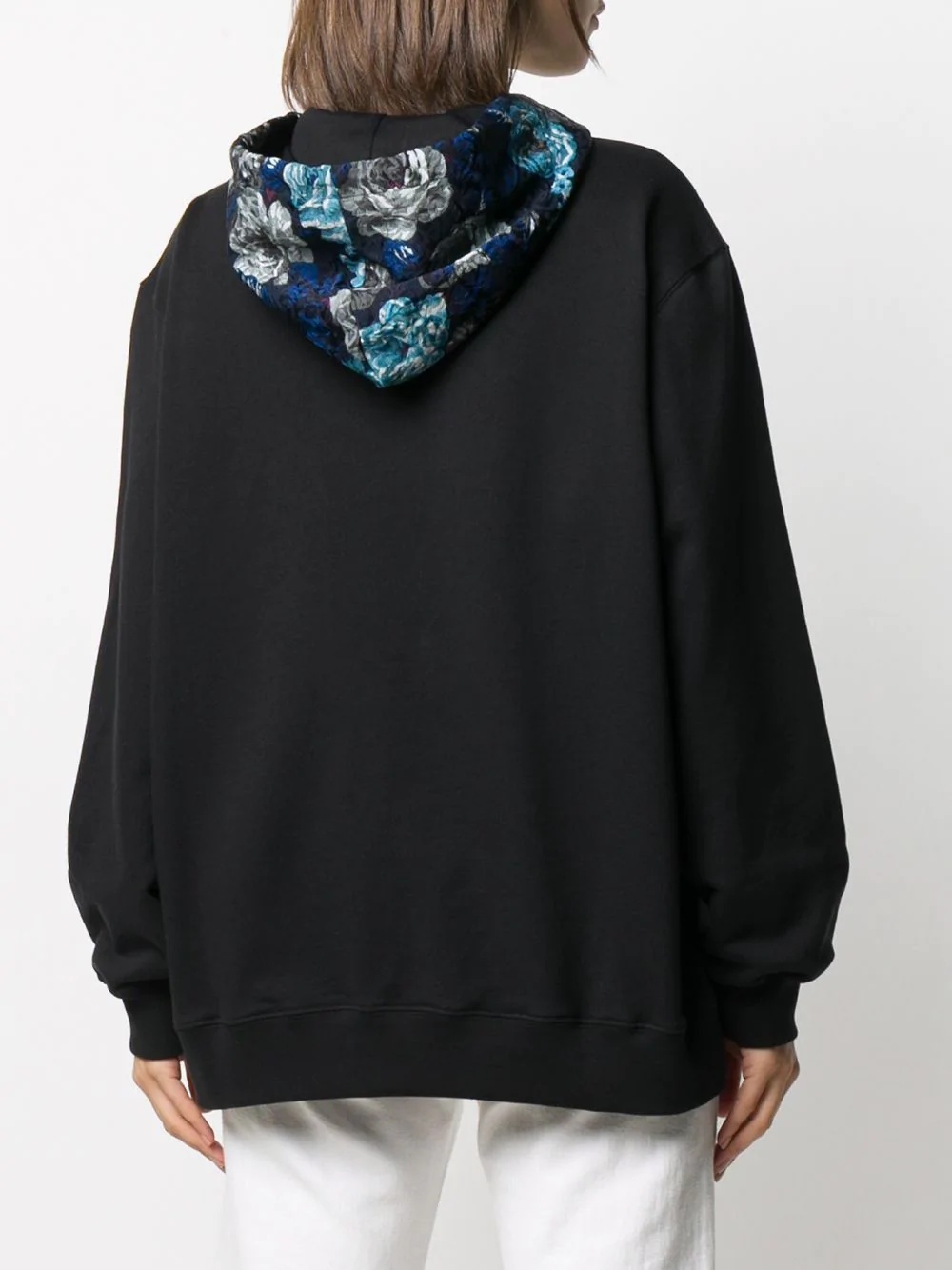 floral-panel oversized logo hoodie - 4