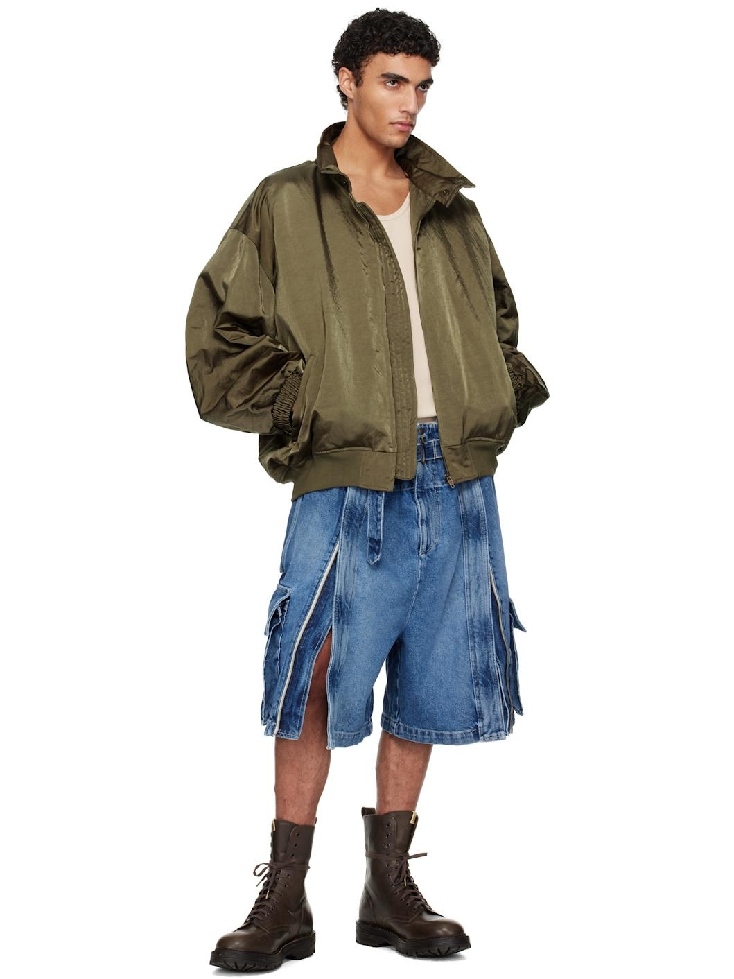 Blue Zip Vent Denim Cargo Shorts - 4