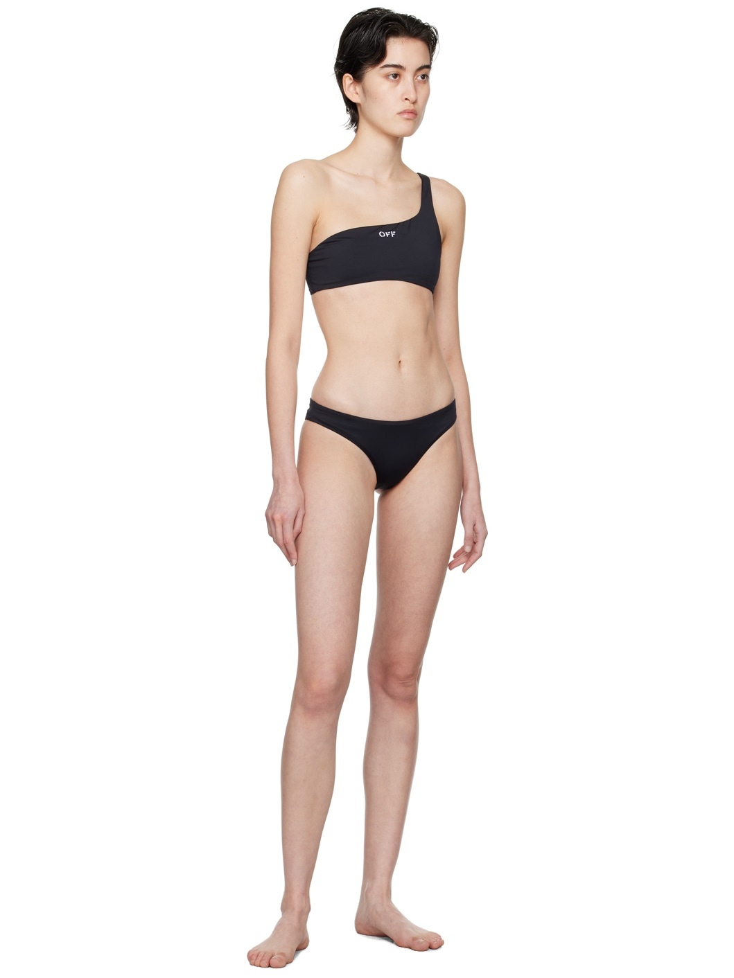 【送料&関税込】Off-White One-shoulder Bikini Top In Black P Off-White Off Stamp One-shoulder Bikini | REVERSIBLE